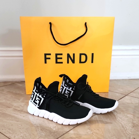 Fendi Monogram Black and White High-Top Sneakers - Picture 1 of 4